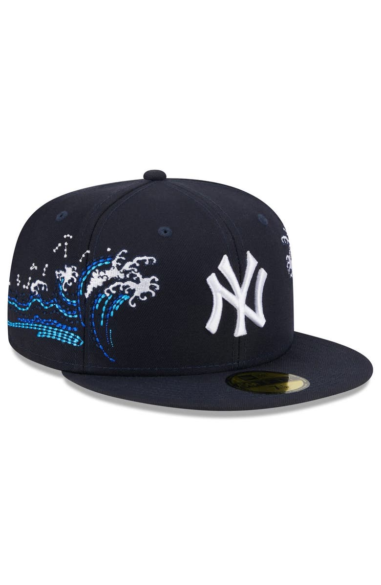 New Era Men's New Era Navy New York Yankees Tonal Wave 59FIFTY Fitted Hat, Alternate, color, 