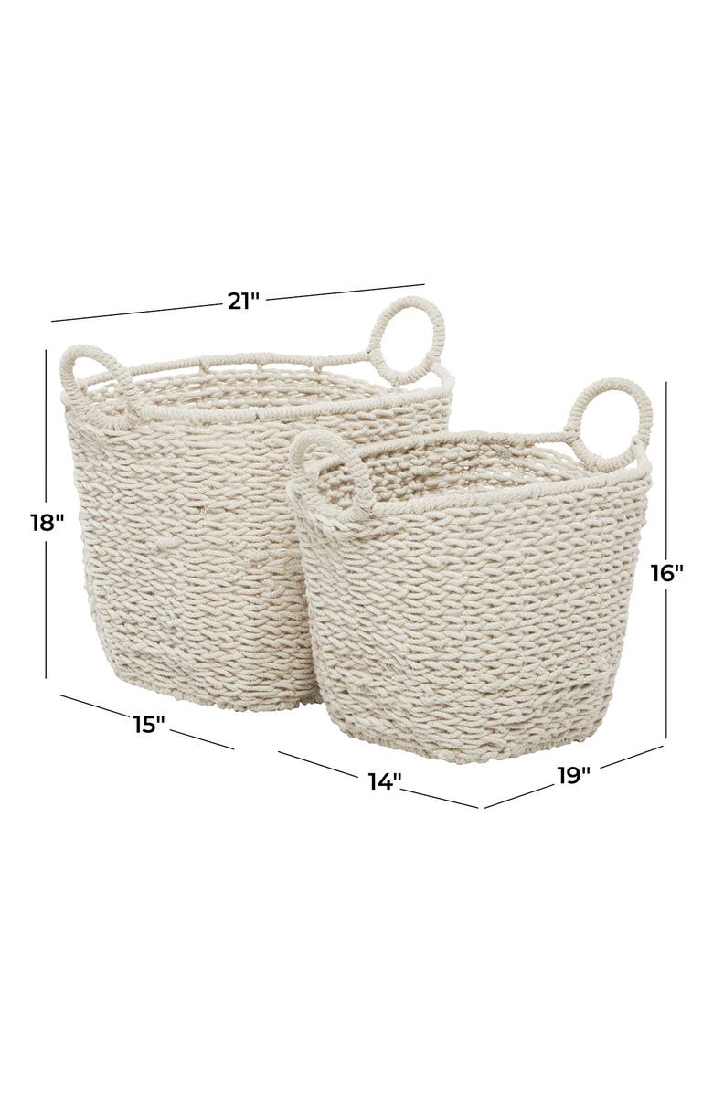 GINGER BIRCH STUDIO White Cotton Bohemian Storage Basket with Handles - Set of 2, Alternate, color, White