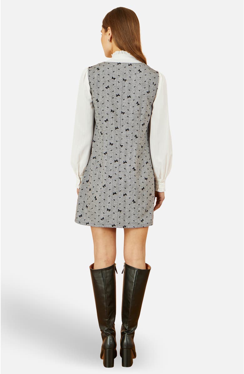 Yumi Bow Print Button Up Pinafore Dress, Alternate, color, Grey