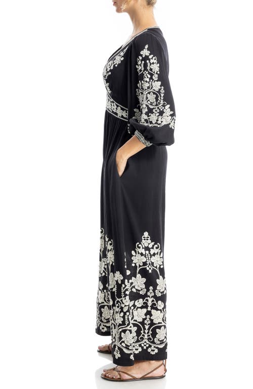 Max Studio Embroidered Maxi Dress In Black