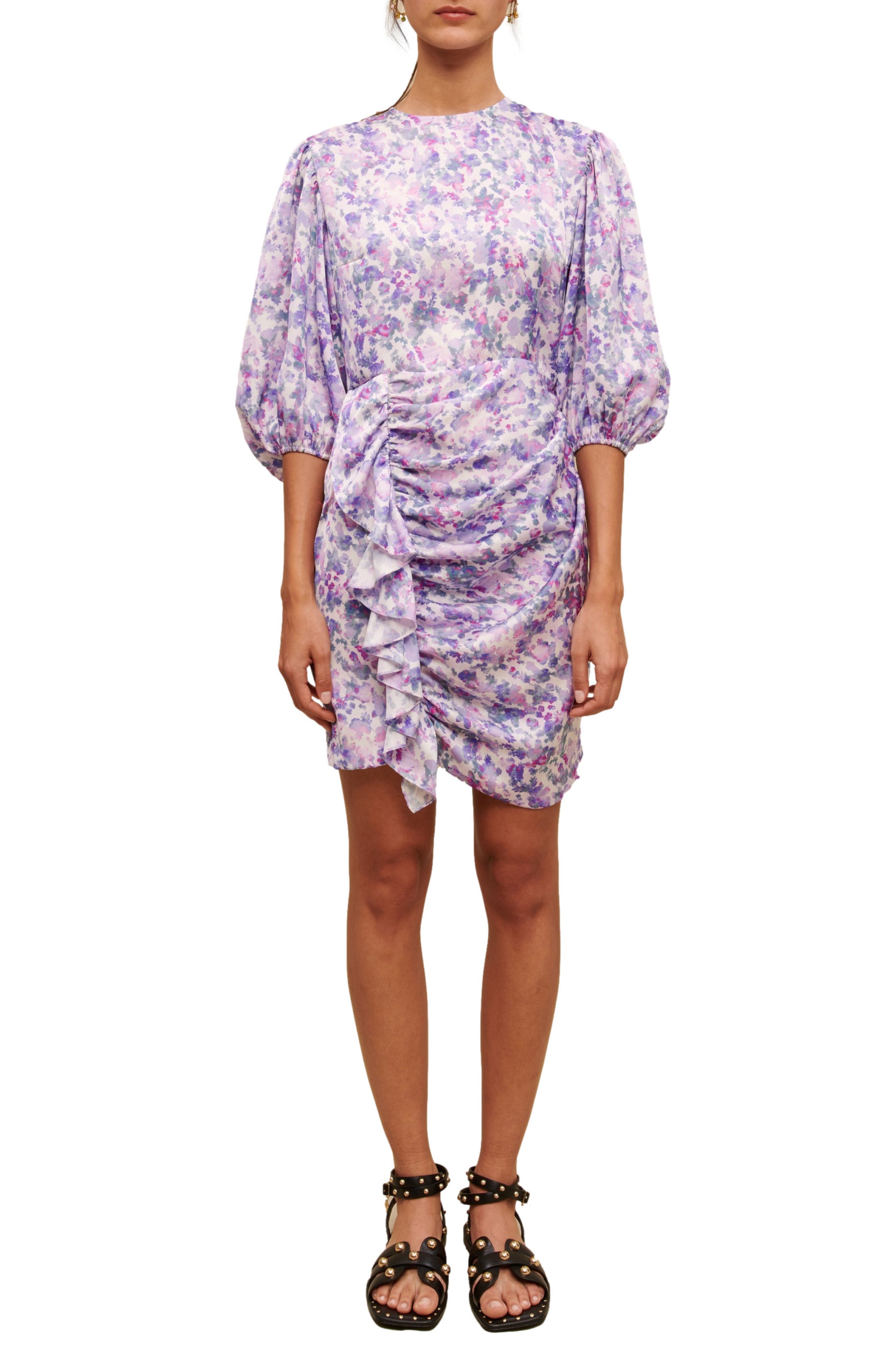 maje Ruvard Abstract Floral Ruched Minidress