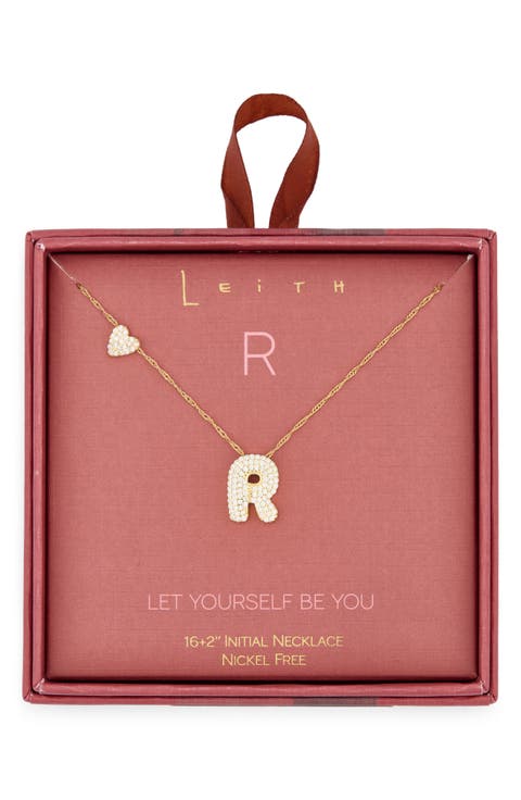 Cubic Zirconia Heart & Bubble Initial Pendant Necklace