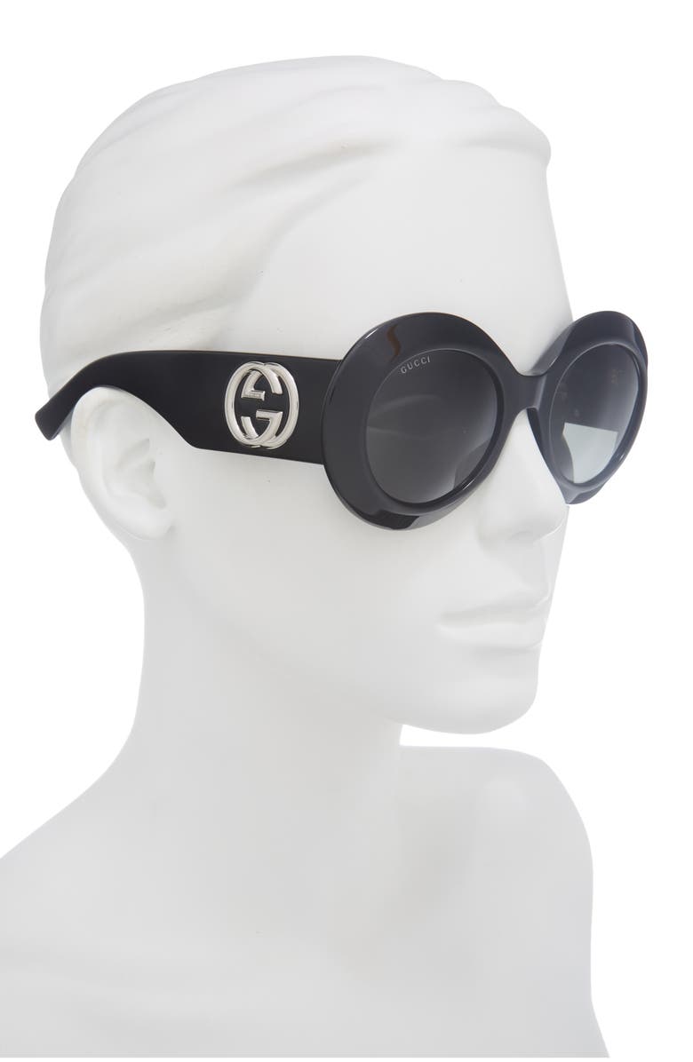 Gucci 54mm Round Sunglasses, Alternate, color, Black Black Grey
