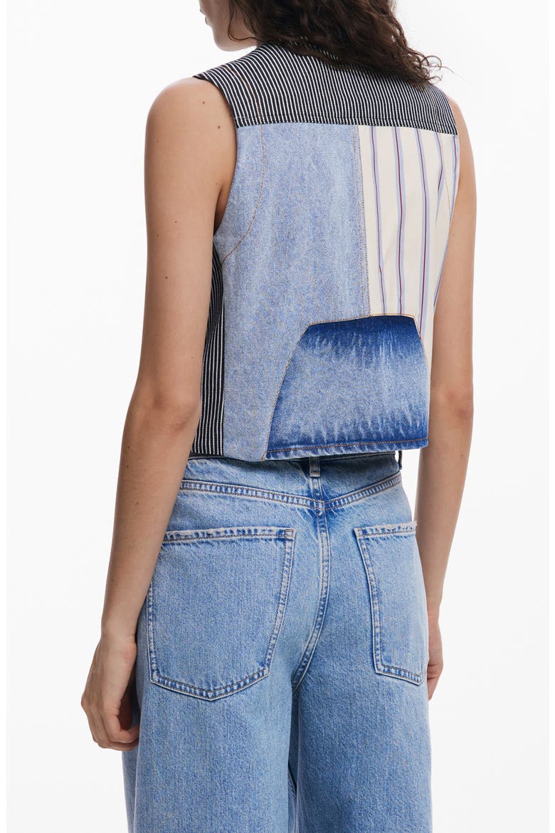 Patchwork Crop Denim Vest, Alternate, color, BLUE