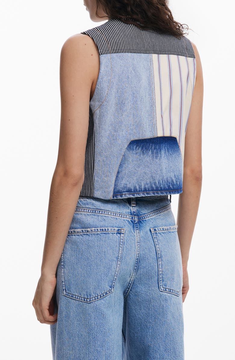 Desigual Patchwork Crop Denim Vest, Alternate, color, Blue