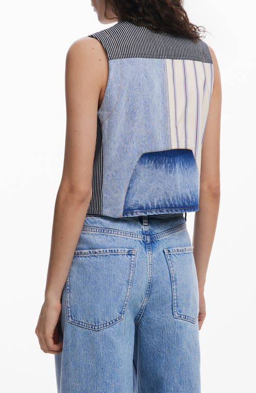 Desigual Patchwork Crop Denim Vest In Multi