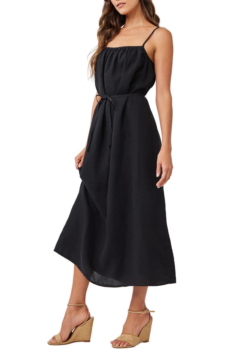 Bella Dahl Shirred Bodice Linen Dress, Alternate, color, Black