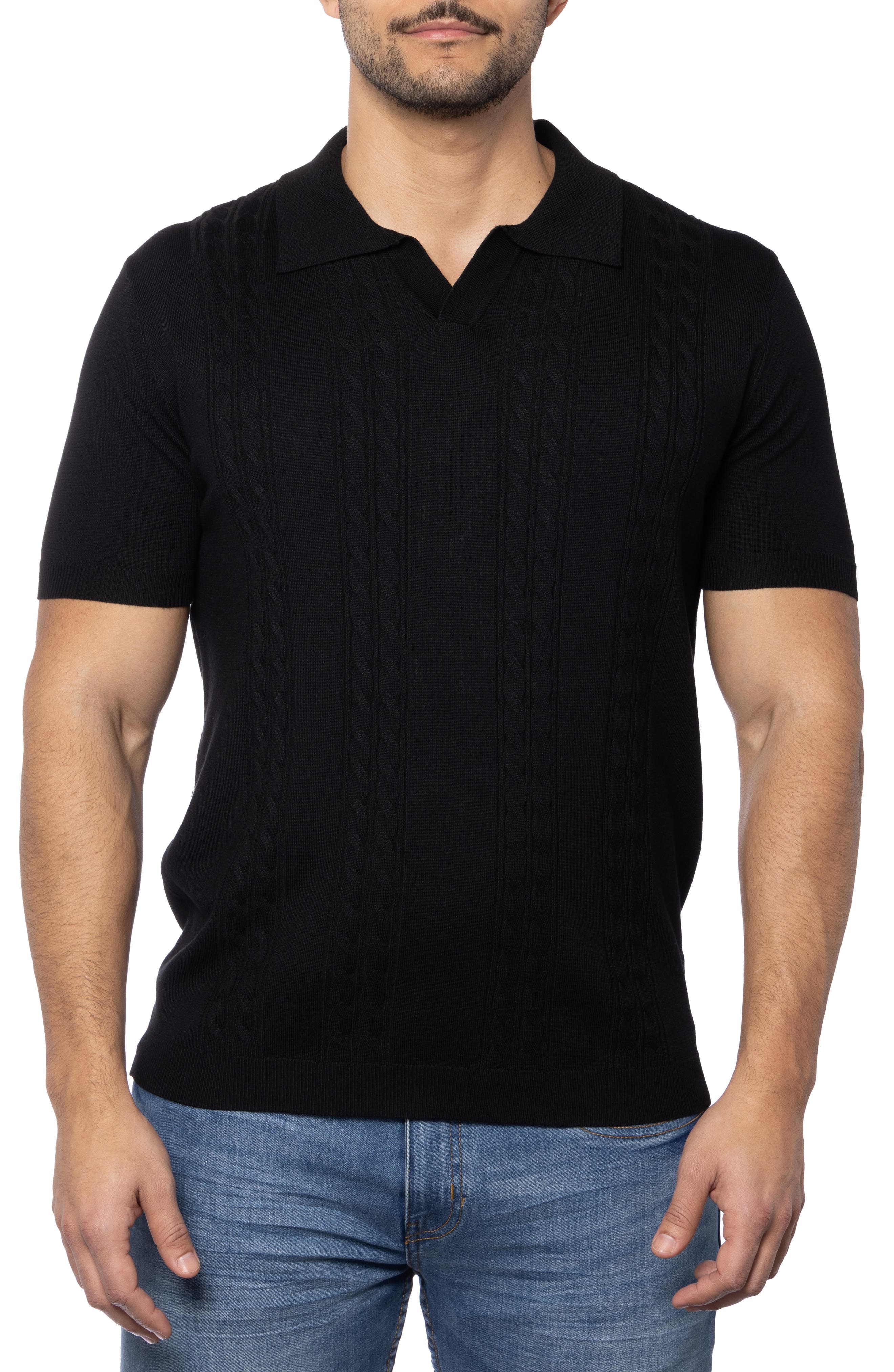 Cable Short Sleeve Johnny Collar Sweater