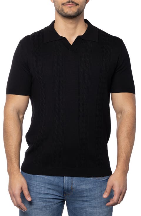 Cable Short Sleeve Johnny Collar Sweater
