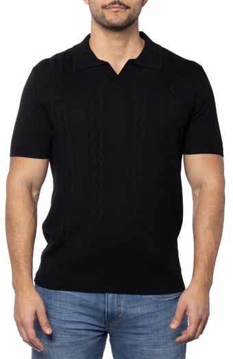 Cable Short Sleeve Johnny Collar Sweater