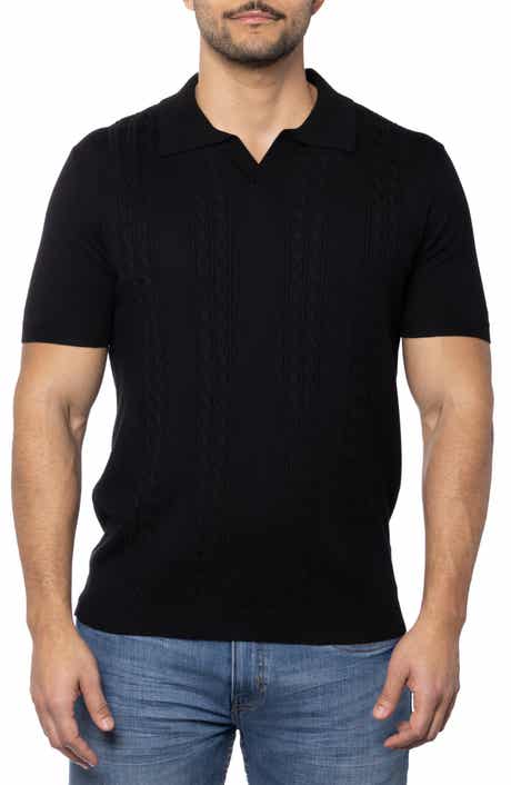 Cable Short Sleeve Johnny Collar Sweater