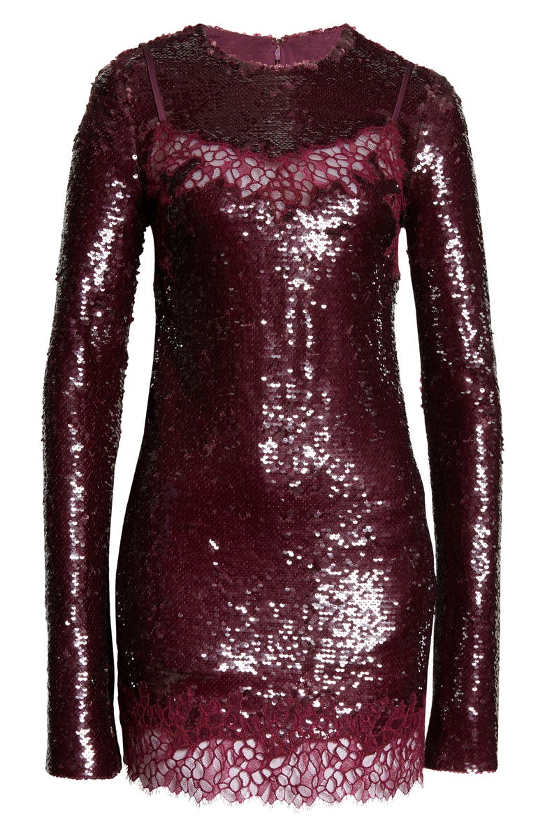 Simkhai Mako Sequin & Lace Long Sleeve Dress, Alternate, color, Mangosteen