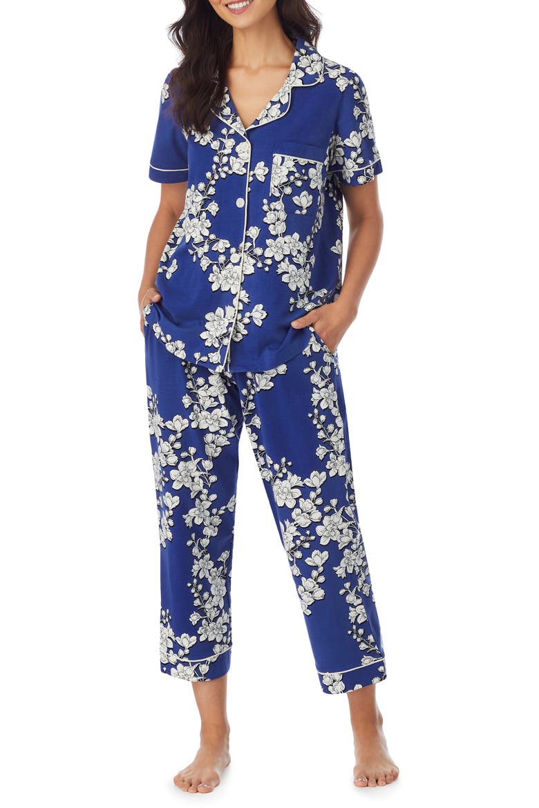 Navy Shadow Blossom Organic Cotton Crop Pajamas, Main, color, NAVY SHADOW BLOSSOM
