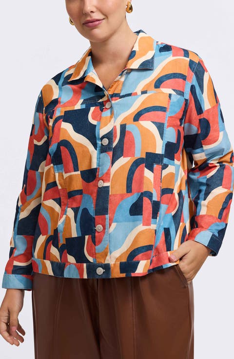 Thelma Geo Print Cotton Corduroy Shirt Jacket (Plus)