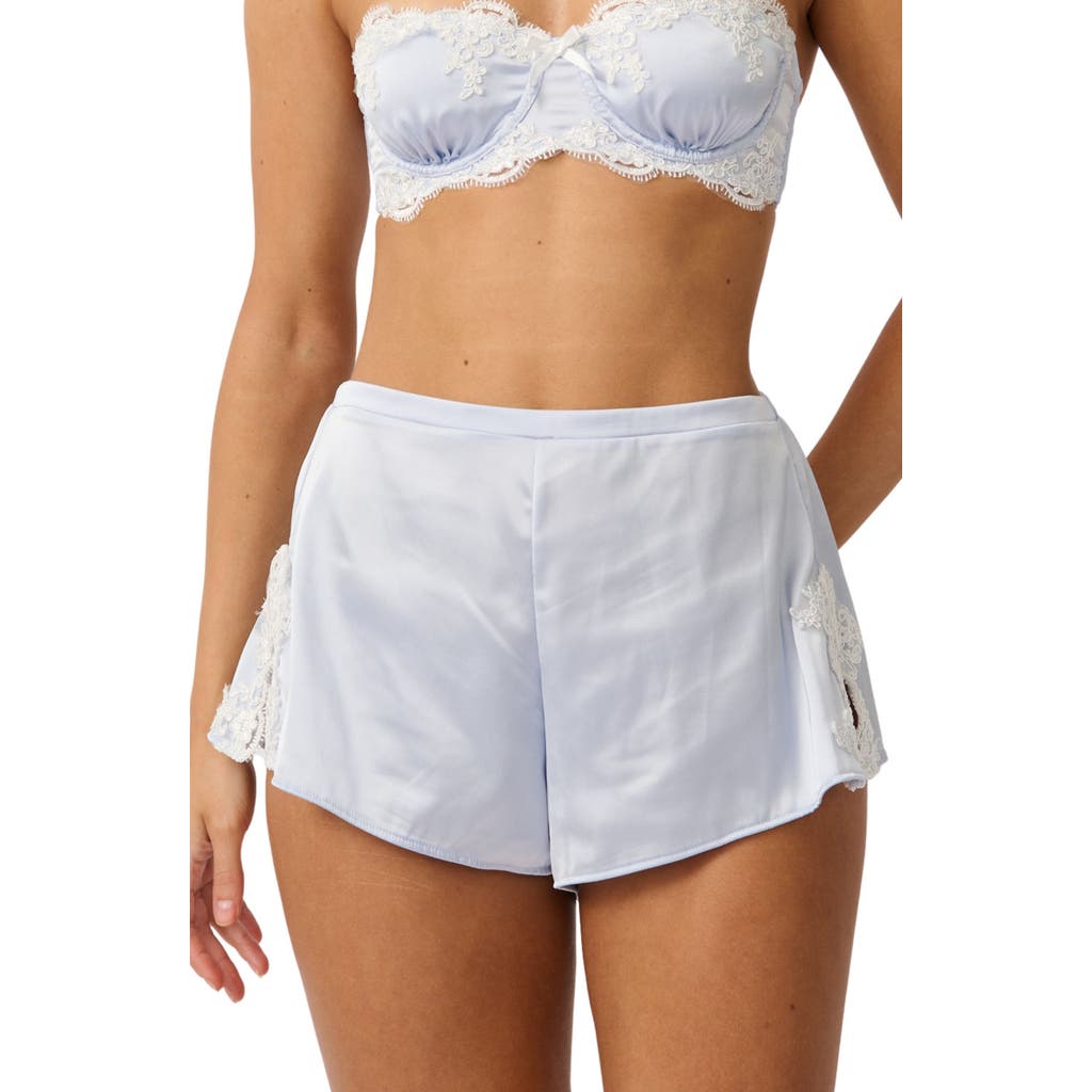 Kat The Label Cinderella Lace Trim Satin Tap Shorts In Blue