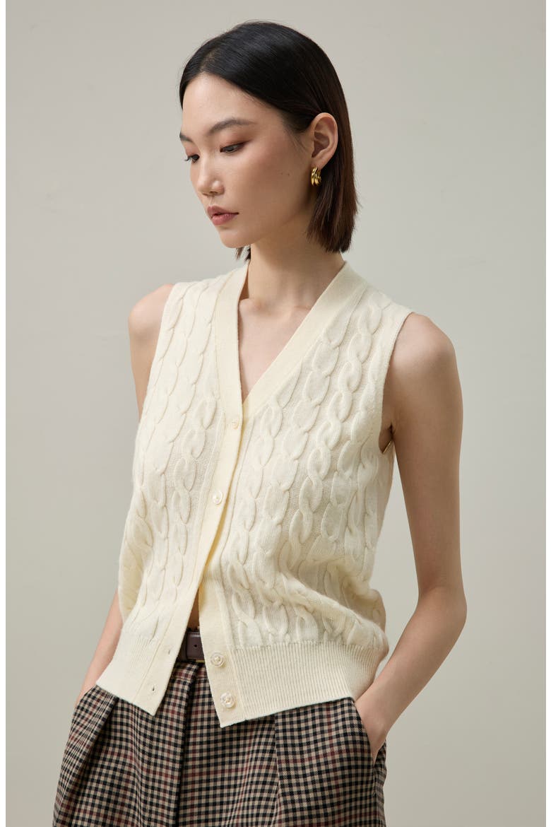 Washable Cable-knit Wool Vest, Alternate, color, Lily White