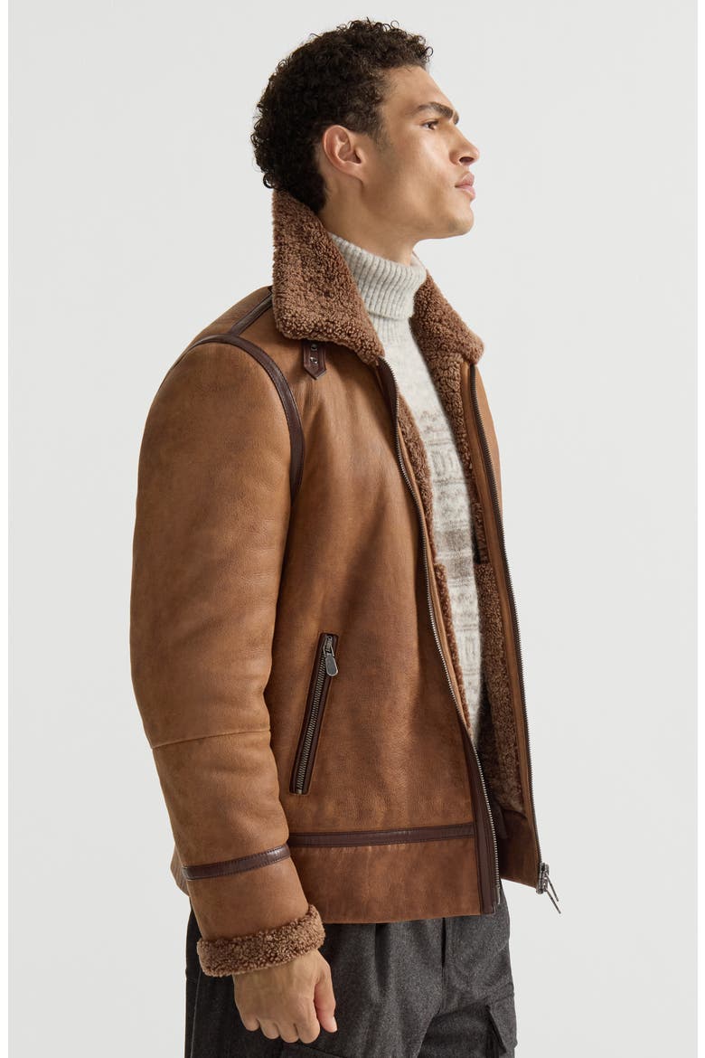 Vintage-effect shearling aviator jacket, Alternate, color, Light Brown