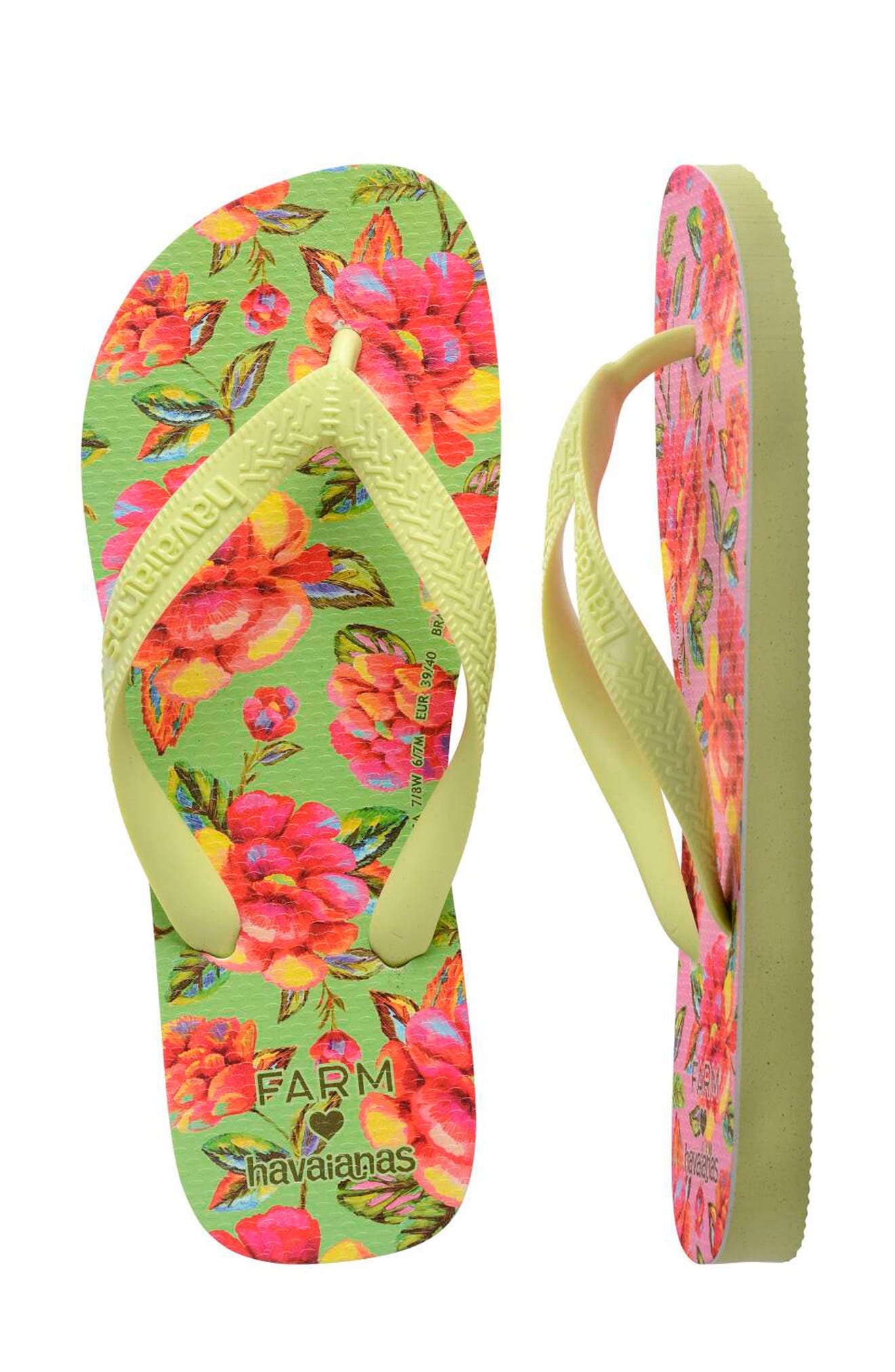 Havaianas x FARM Rio Neon Floral Flip Flop, Alternate, color, Matcha Green