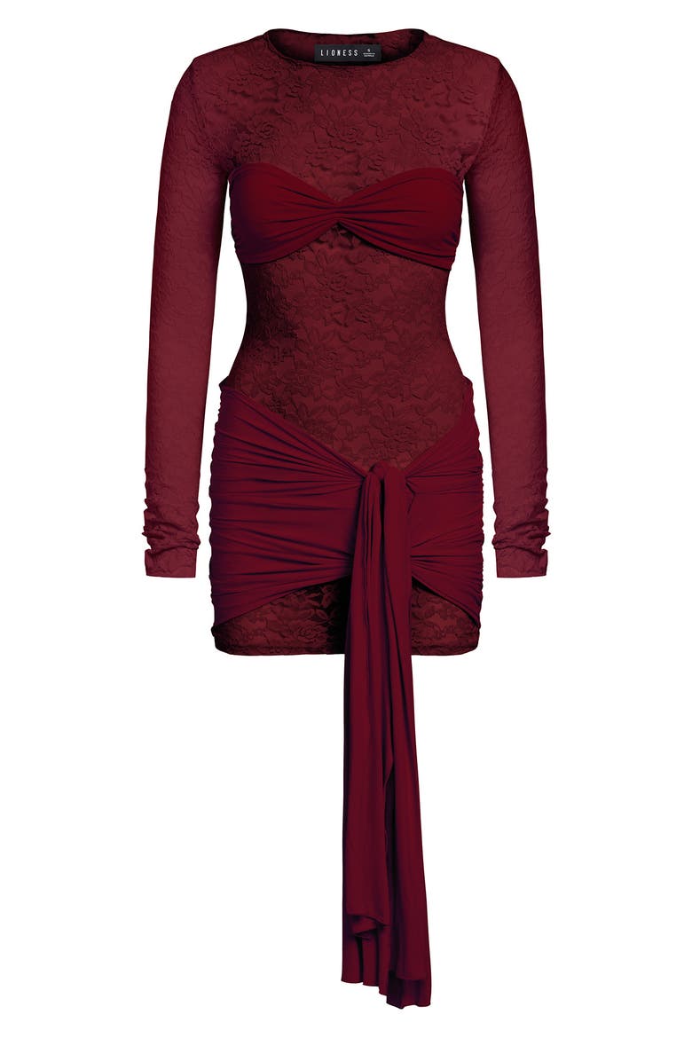 Midnight Long Sleeve Semisheer Lace Minidress, Alternate, color, GARNET
