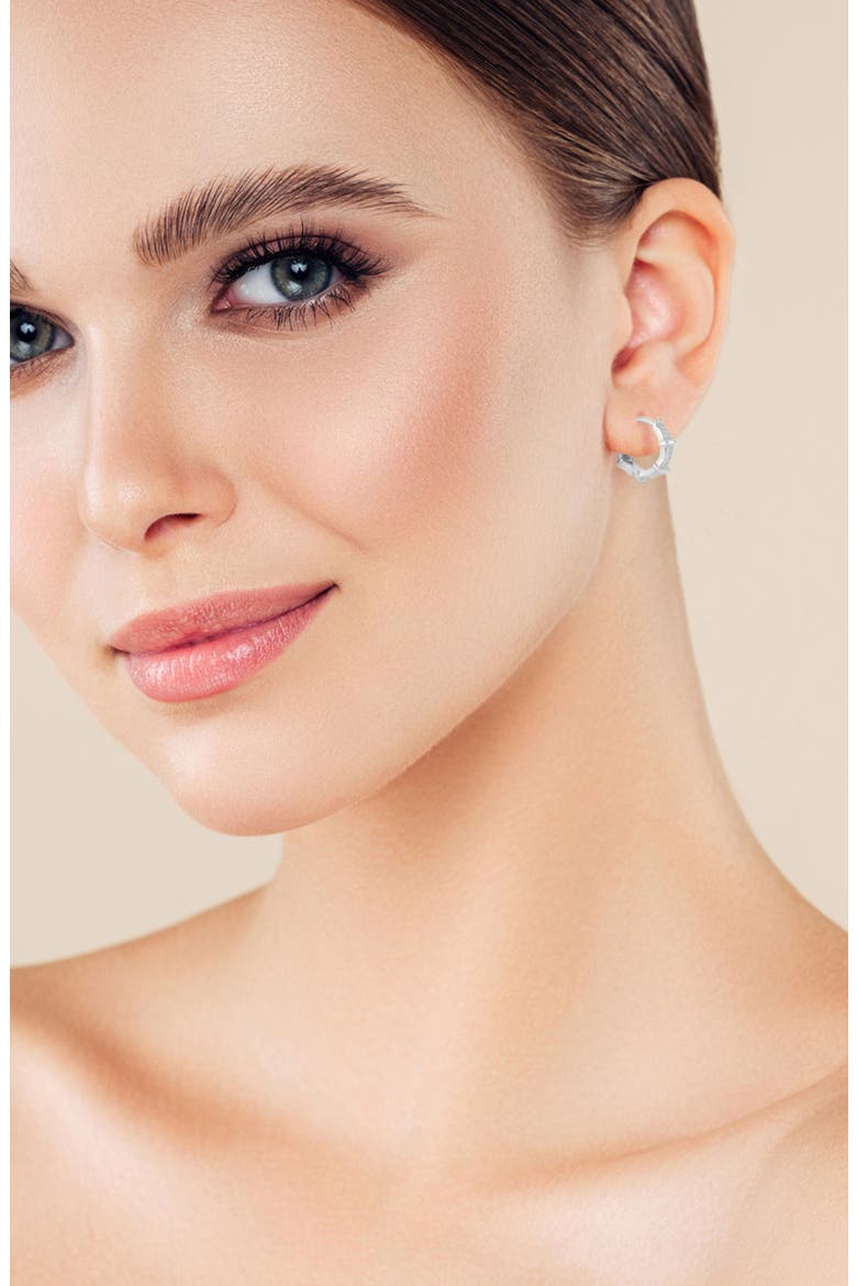 Pavé Bamboo Hoop Earrings, Alternate, color, SILVER