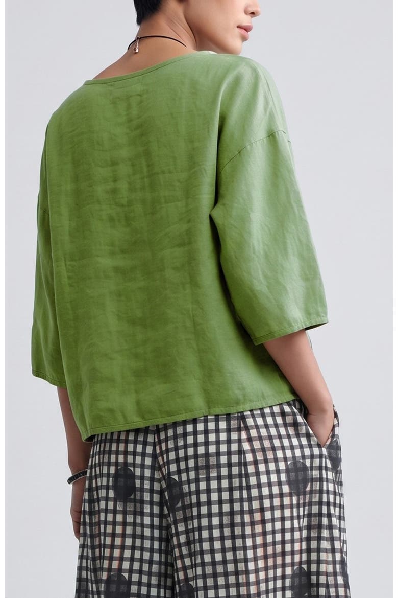 Solara Boxy Linen Blouse, Alternate, color, Apple Green