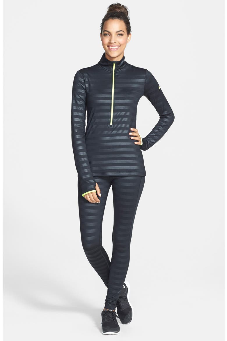 'Pro Hyperwarm' Embossed Stripe Half Zip Top, Alternate, color, BLACK/ VOLT