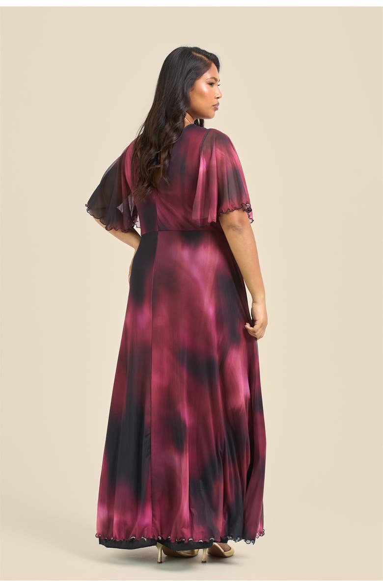 FASHION-SZN CURVE Elegant Abstract Print Mesh Maxi Dress, Alternate, color, Red