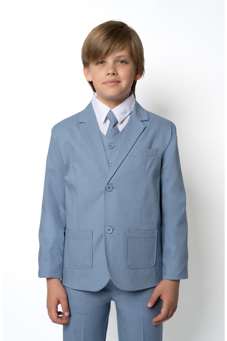 Kids' Leo Linen & Cotton Blend 5-Piece Suit Set, Alternate, color, POWDER BLUE
