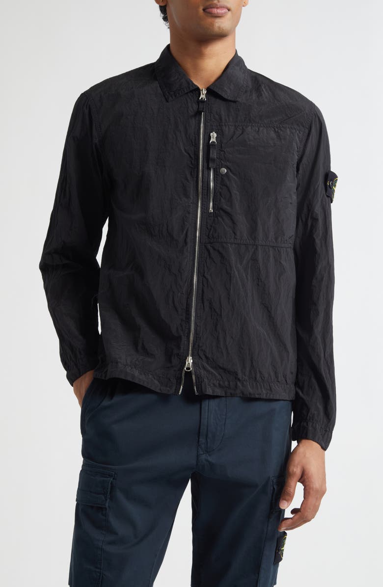 Stone Island Zip Front Shirt, Main, color, V0029 Black