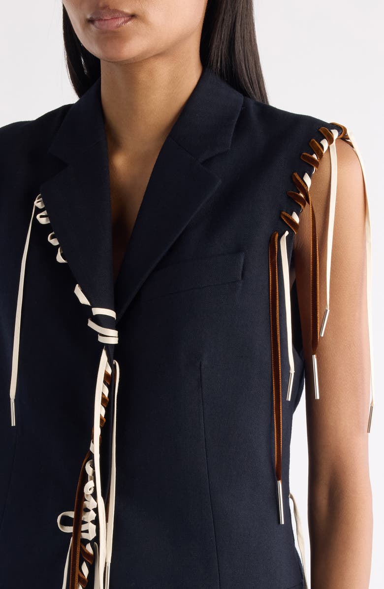 Dries Van Noten Bimbila Whipstitched Sleeveless Wool Blazer, Alternate, color, Navy