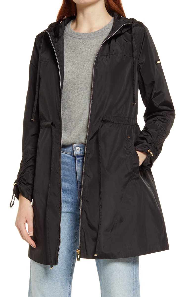 Via Spiga Packable Water Repellent Rain Jacket, Main, color, 