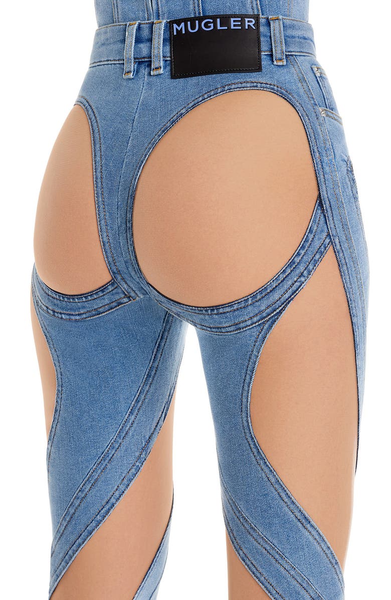 MUGLER Illusion Cutout Spiral Skinny Jeans, Alternate, color,