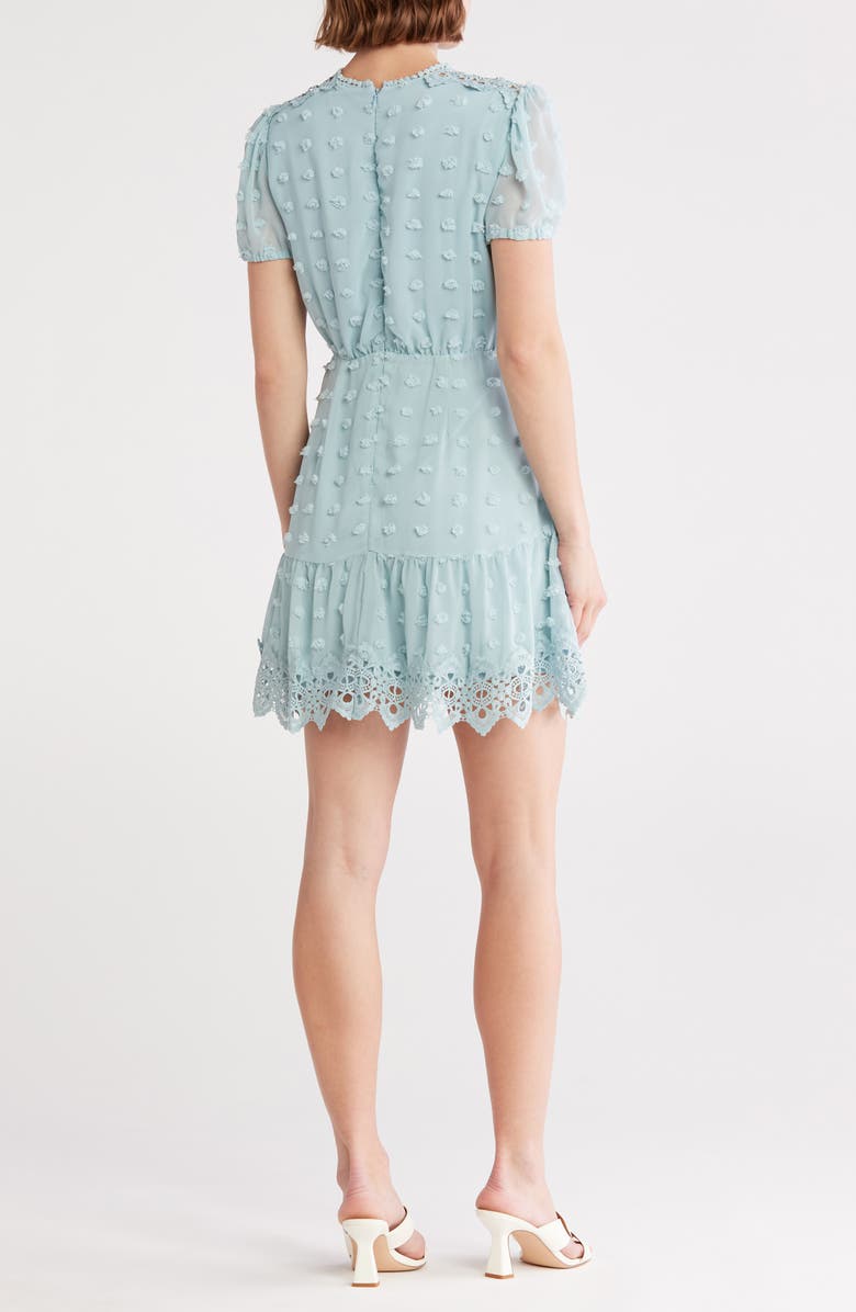 Love By Design Romee Puff Sleeve Lace Trim Clip Dot Minidress, Alternate, color, Sage