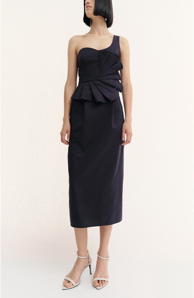 De Loreta Cielo Fan One-Shoulder Cotton Midi Dress, Main, color, 