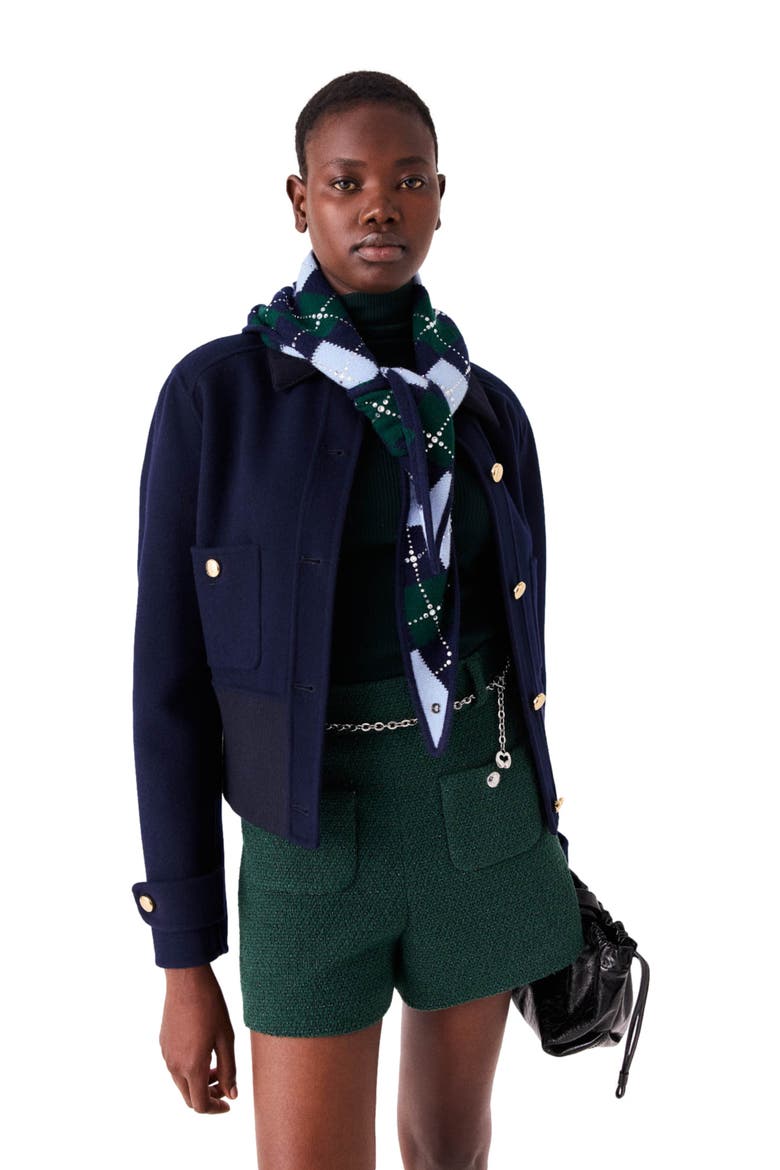 Wool argyle triangle scarf, Alternate, color, Navy