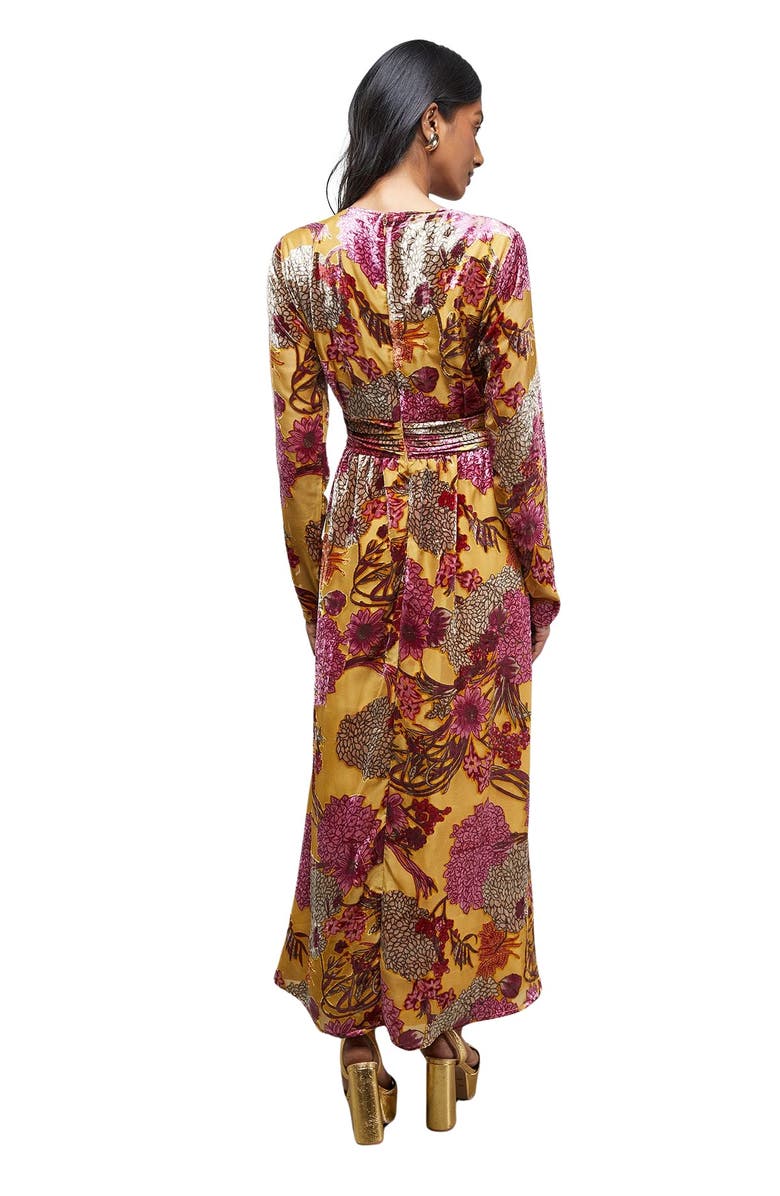 Warehouse Plunge Neck Waisted Long Sleeve Dress, Alternate, color, Ochre