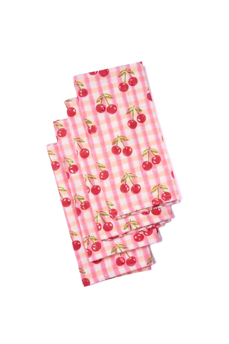 Cherry Blockprint Napkins - Set of 4, Alternate, color, Red Gingham