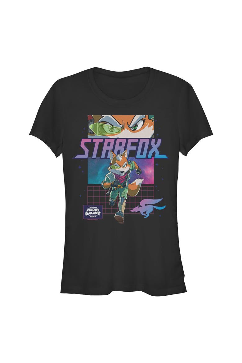 Junior's Anime Fox McCloud Grid Short Sleeve T-Shirt, Main, color, Black