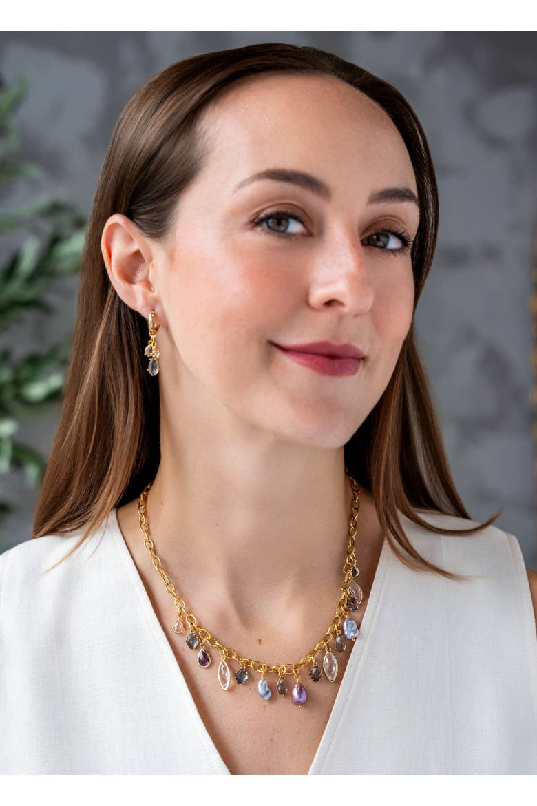 Colorful Gemstone and Pearl Charm Necklace, Alternate, color, Gold