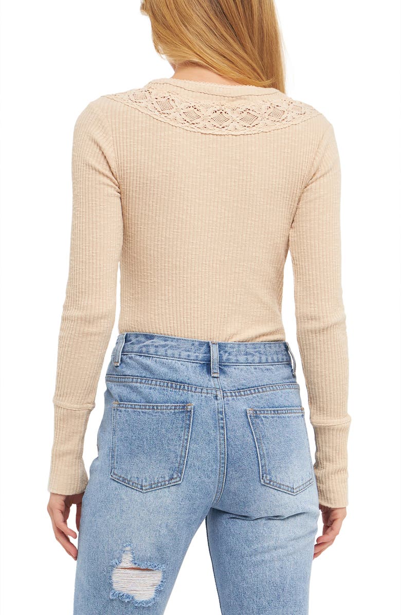 Free the Roses Lace Inset Rib Bodysuit, Alternate, color,