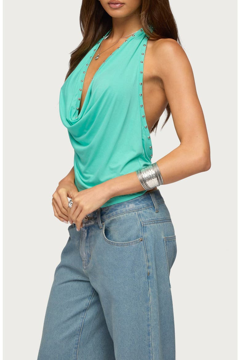 Sephie Draped Cowl Studded Halter Top, Alternate, color, TURQUOISE
