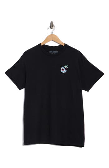 Riot Society Shark Head Palm Embroidered Cotton T-shirt In Black