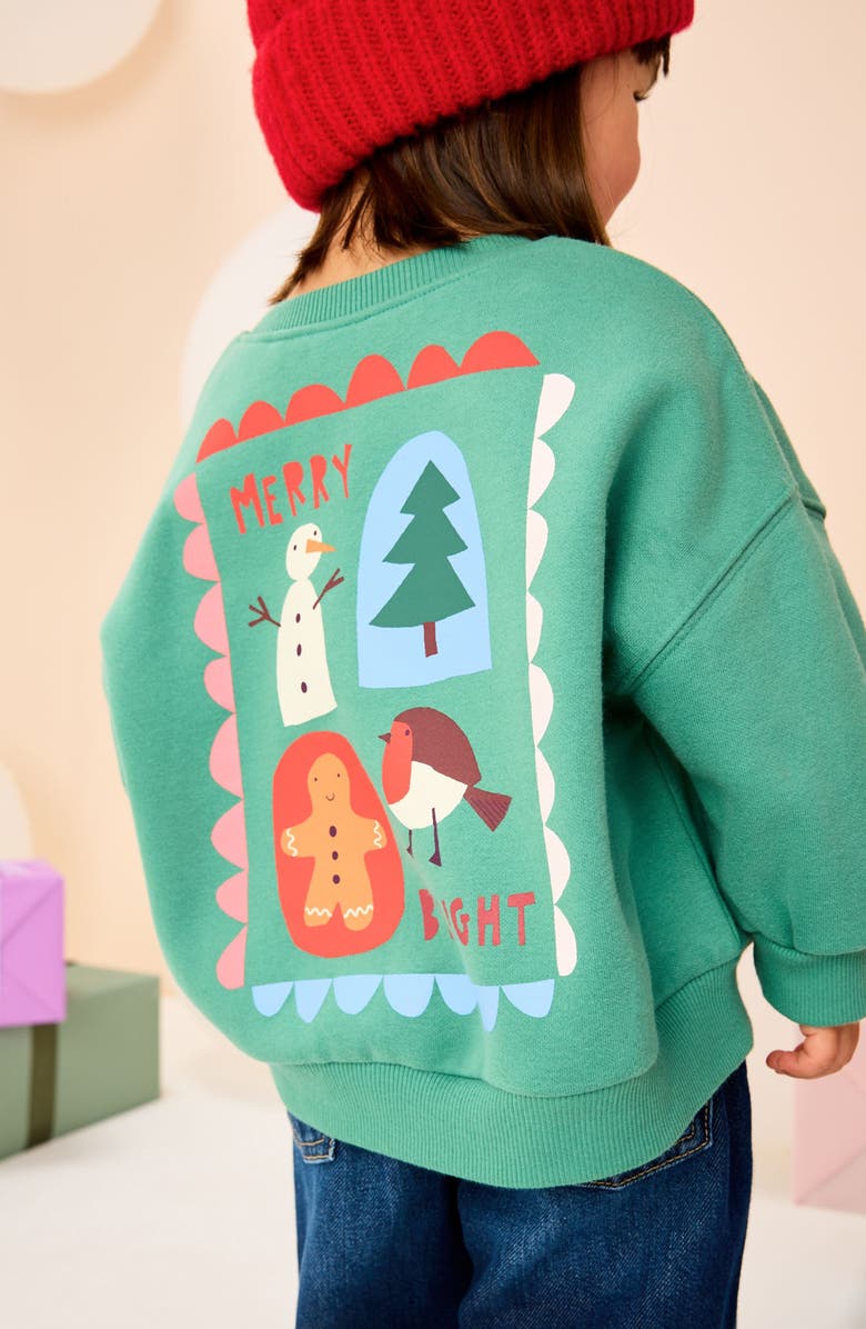 NEXT Kids' Christmas Cotton Blend Sweatshirt, Alternate, color, Green
