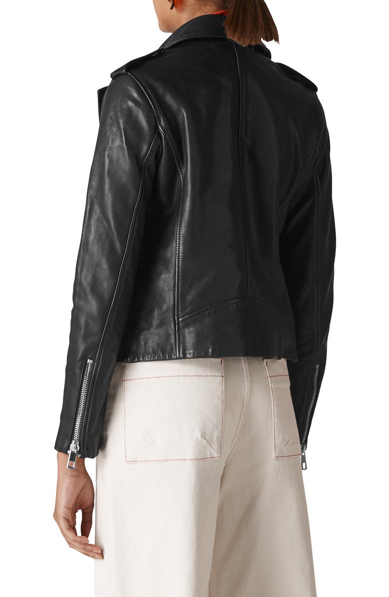 Whistles Agnes Snap Pocket Leather Moto Jacket, Alternate, color,