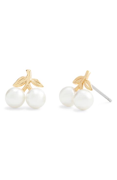 Faux Pearl Cherry Stud Earrings