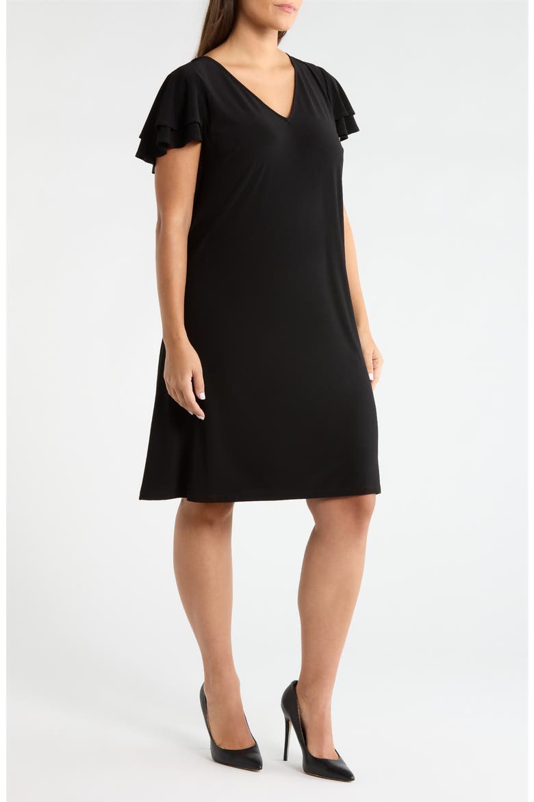 Double Flutter Sleeve A-Line Dress, Alternate, color, ANNE BLACK