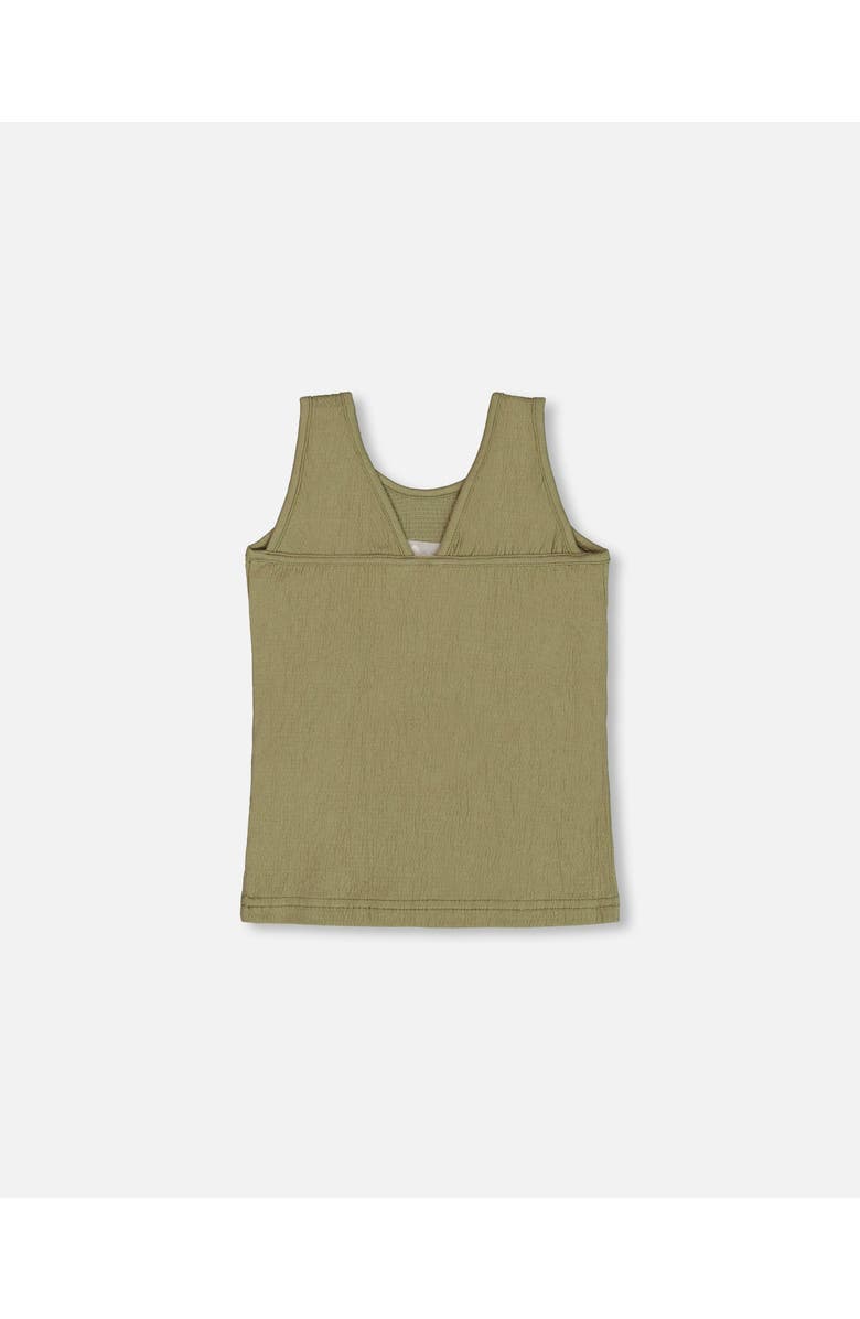 Deux par Deux Girl's Crinkle Jersey Tank Top Floral Olive Green, Alternate, color, 