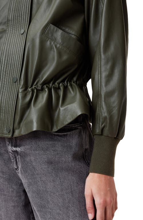 Allsaints Sofi Drawstring Leather Bomber Jacket In Military Green