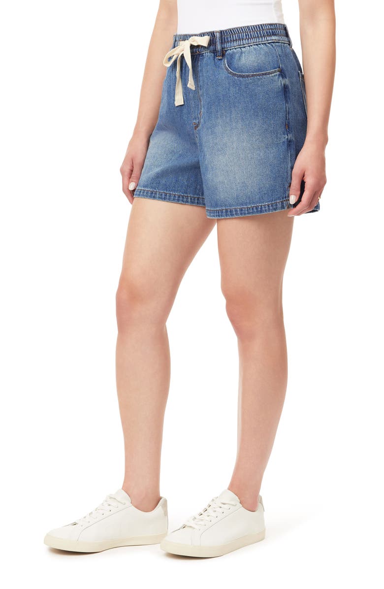 Kensie Drapey High Waist Drawstring Denim Shorts, Alternate, color, Melbourne