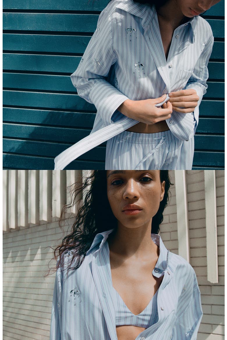 Crystal Embellished Stripe Button-Up Shirt, Alternate, color, SKY BLUE